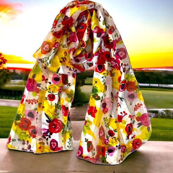 Y2K Floral Scarf Wrap Colorful Vibrant Abstract Whimsy Fairycore - Picture 4 of 4